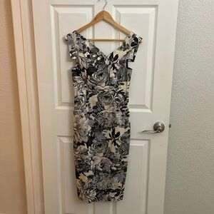 Black Halo Jackie asymmetric cap sleeve sheath dress